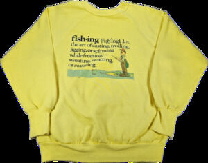 Vintage Women's Yellow M Fishing Sweatshirt Definition Graphic Pullover *stains